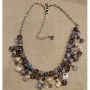 C 1946 Brand Faceted Crystal's Shell & Pearl Fringe Beaded Cluster Necklace